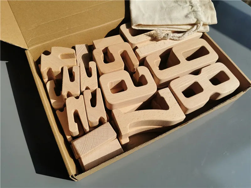 Wooden building stacking digital blocks montessori math numbers toys for kids educational play - nature 32 in box - game