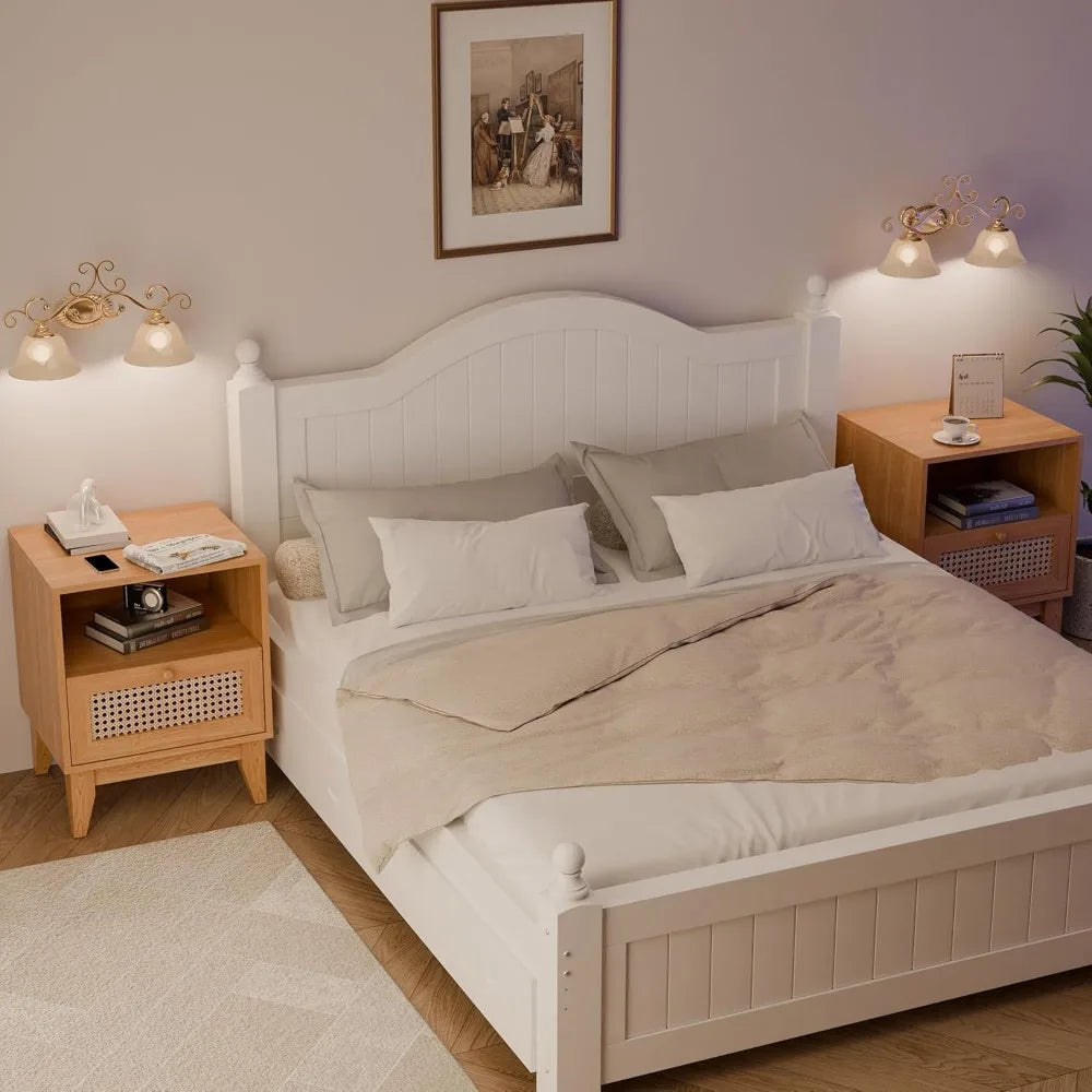 Boho-style farmhouse nightstand with drawers for bedroom use - natur / united states