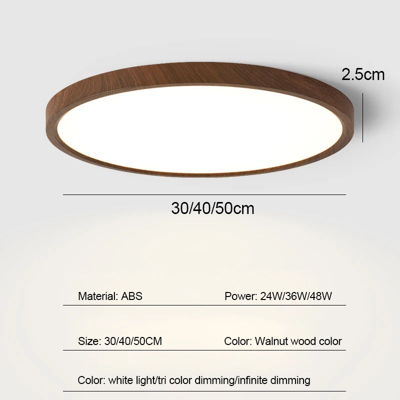 Led ceiling light circular modern simple walnut wood grain decorative living room bedroom balcony ultra-thin - wood