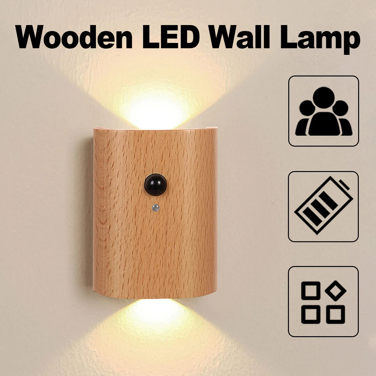 Intelligent induction wall lamp 0.4w infrared night light with wooden led 2700k-3000k sensor rechargeable magnetic bulb
