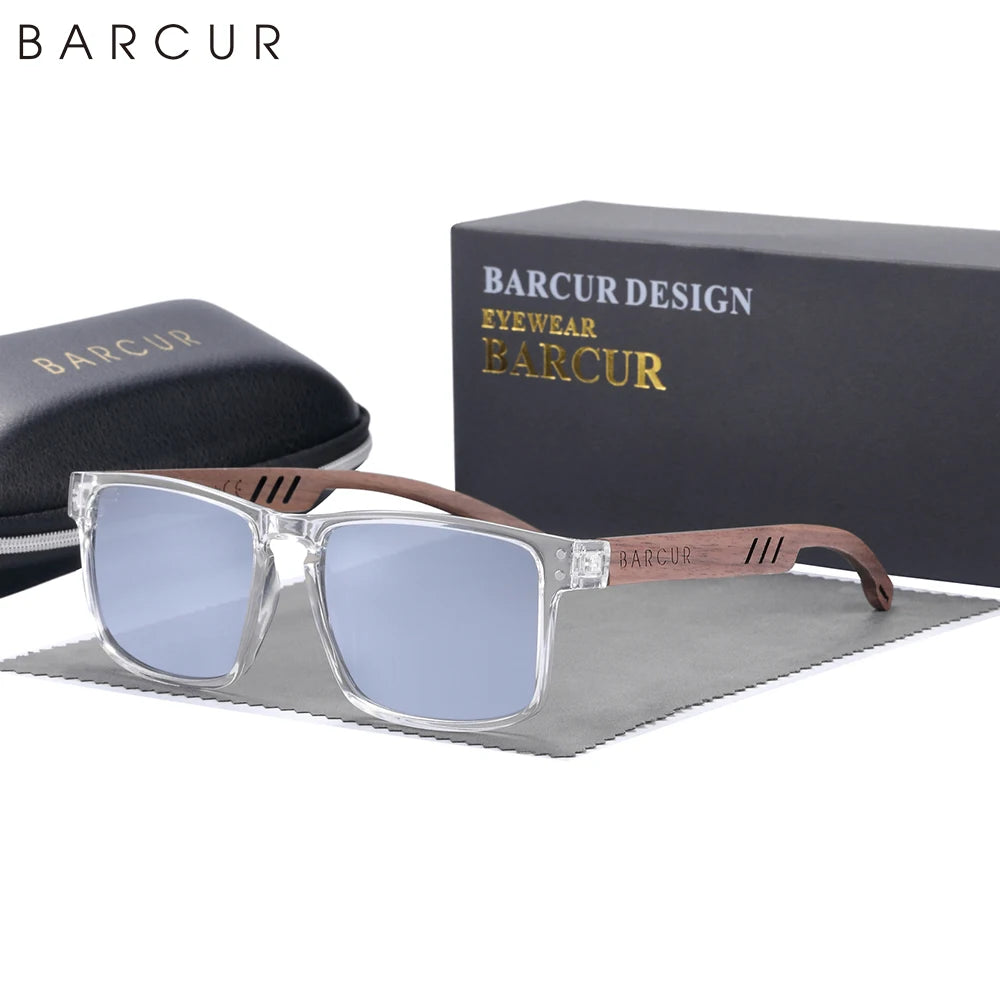 Barcur original design wooden sunglasses polarized luxury brand square sun glasses fashion light weight eyewear