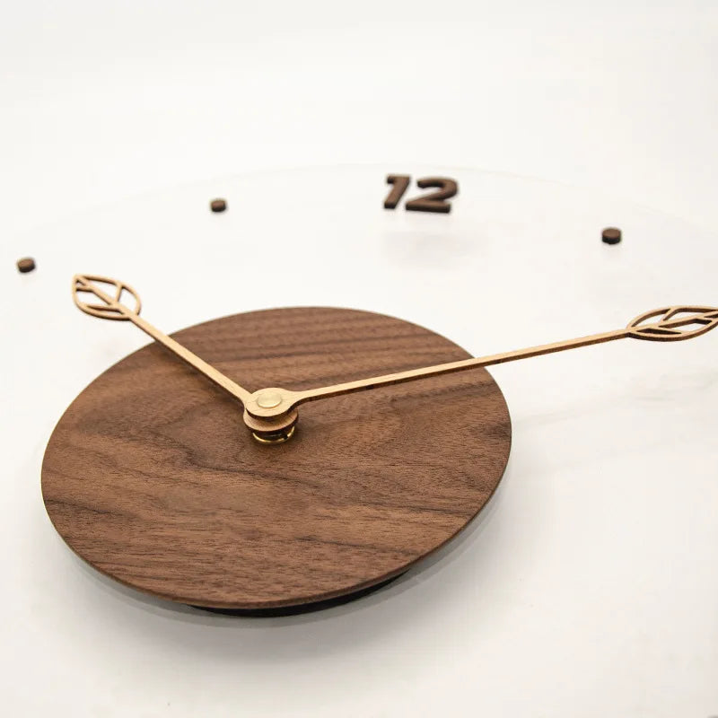Simple nordic black walnut wooden wall clock creative solid acrylic glass home living room decorative