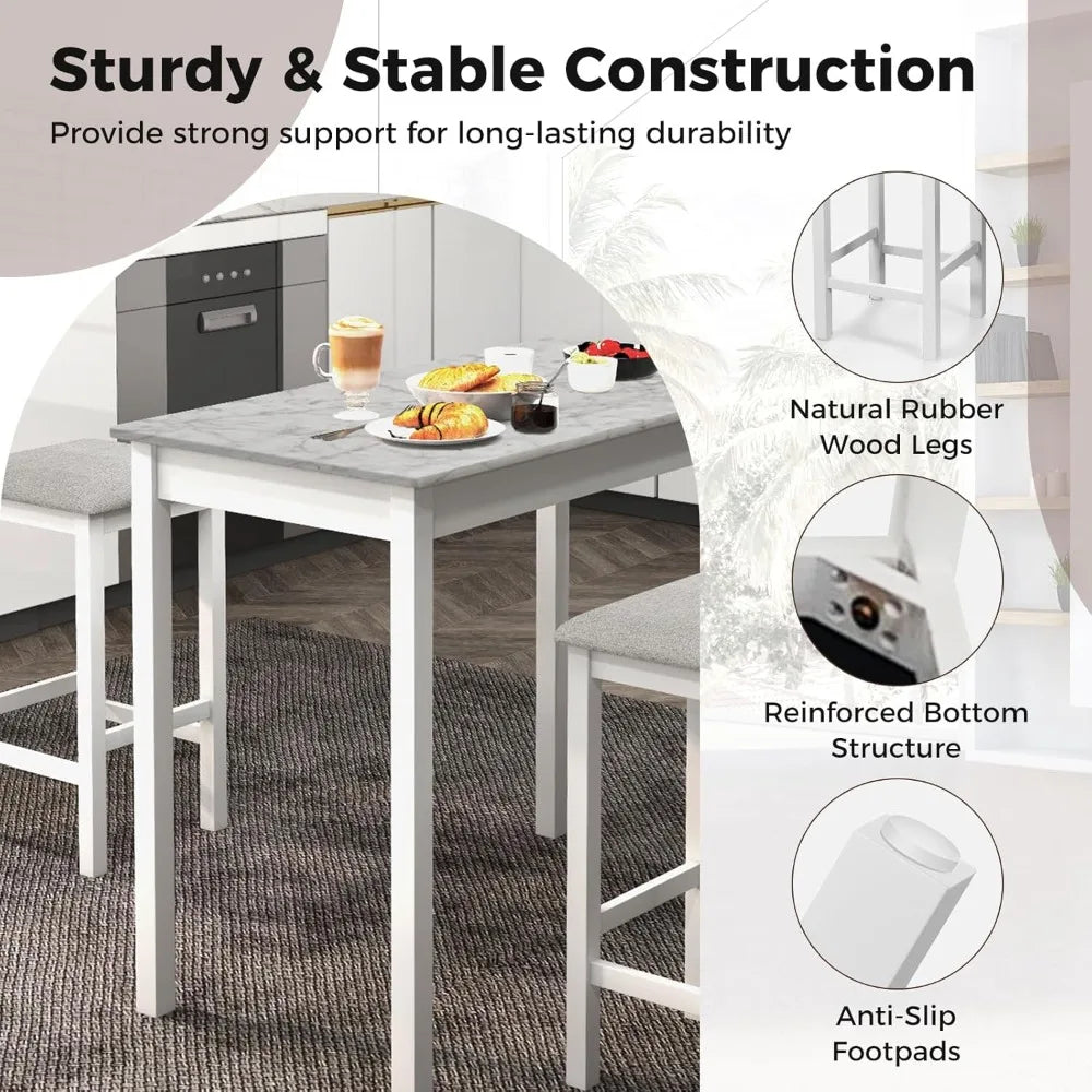 Dining table set for 2 counter height with bar stools wood legs dinette breakfast nook s - united states / brownblack