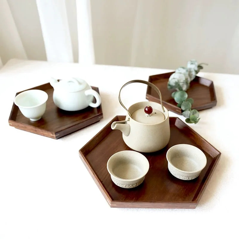 Japanese walnut tea ceremony wooden tray solid wood dry brewing home decoration high-end dessert dinner plate