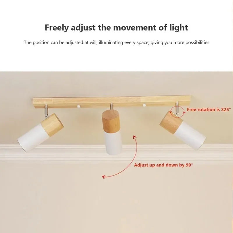 Wood ceiling light rotatable decorate spotlight indoor lighting for living room study foyer entryance cloakroom bedroom