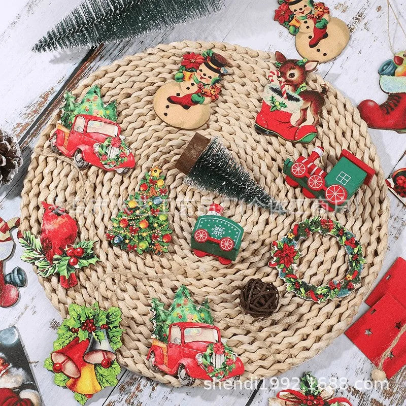 24pcs christmas wooden ornaments wood decor farmhouse style hanging tree vintage santa - 12 styles b / united states
