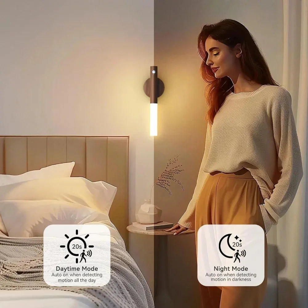 1/2/3/4pcs led night light motion sensor lamp wood grain wall lights rechargeable magnetic for bedroom bedside stairs
