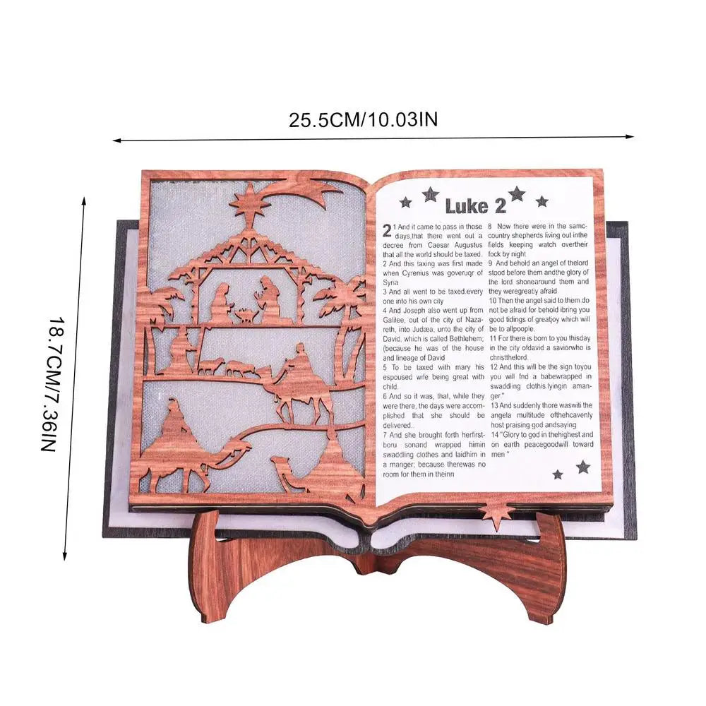 Christmas nativity scene figurine wood stand book bible with led light wooden home creative art craft festive