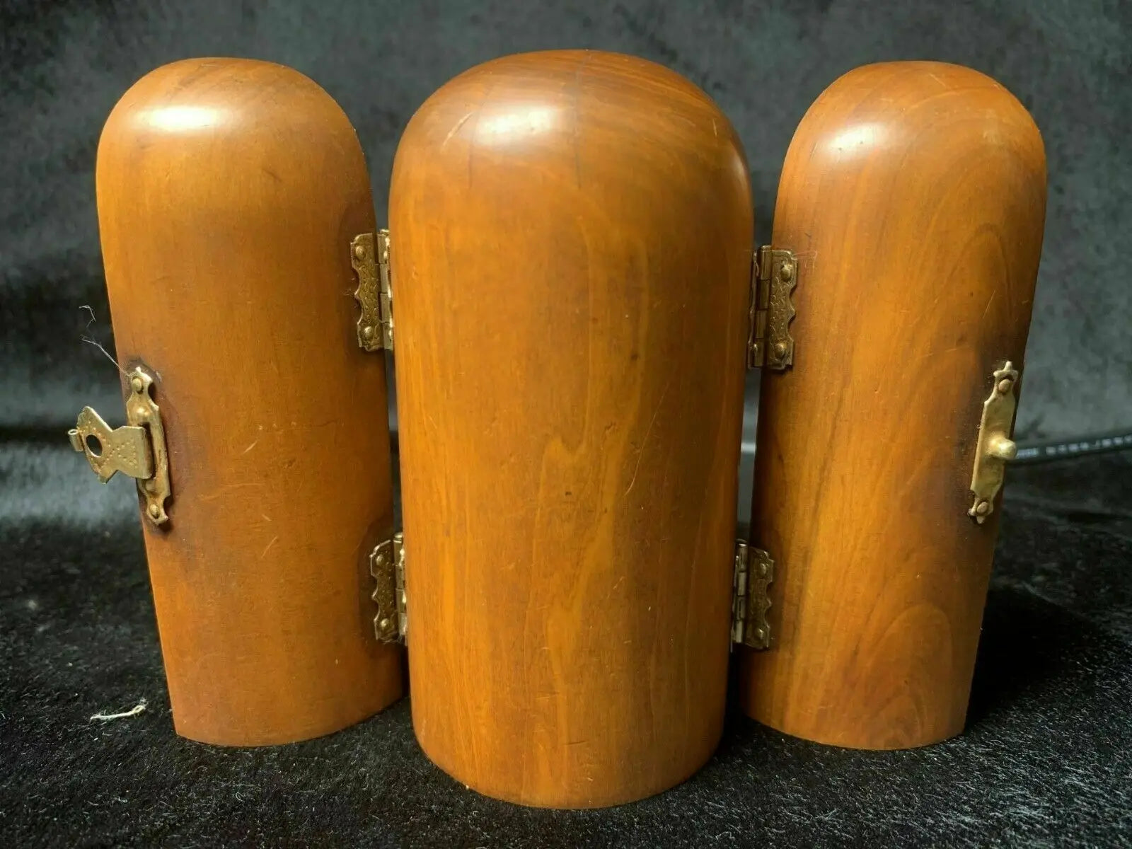 Vintage japanese netsuke old boxwood carved three open buddha box statue antique wood sculpture traditional artwork