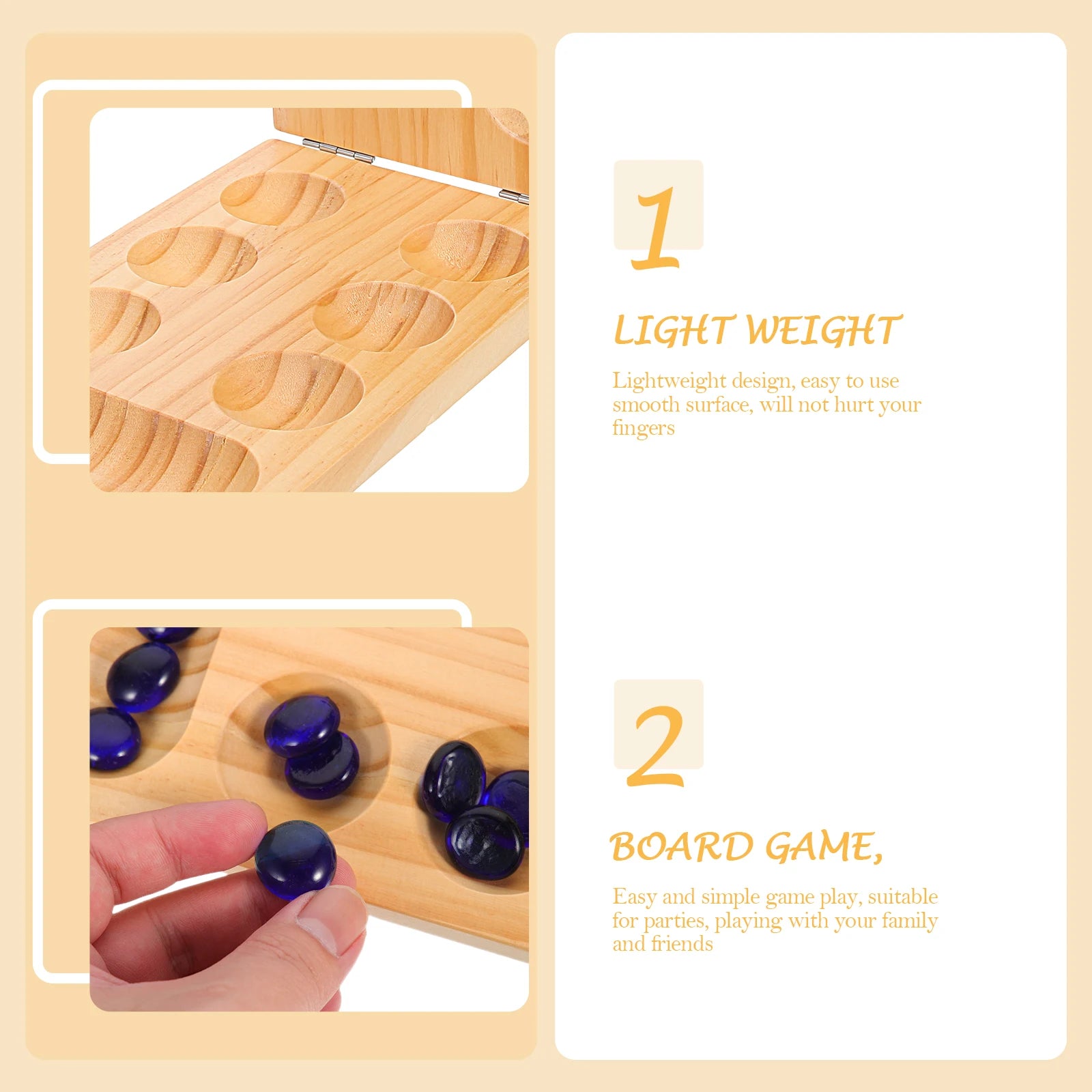 1 set mancala board game toy foldable wooden gemstone chess thinking puzzle parent-child interactive