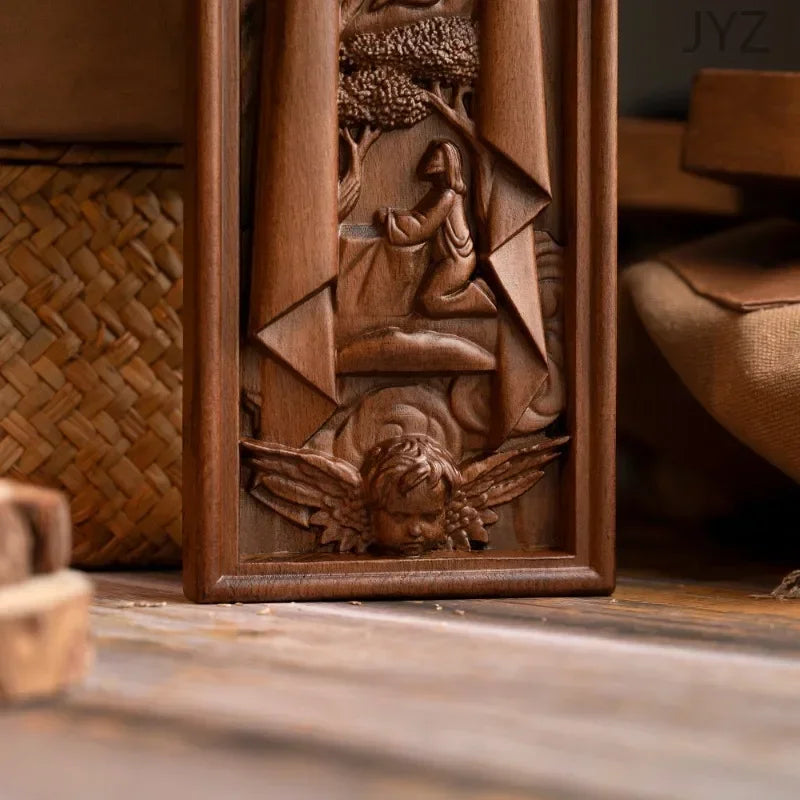 Vintage wooden easter catholic cross jesus statue interior religious wall decor baptismal gift - (christian)