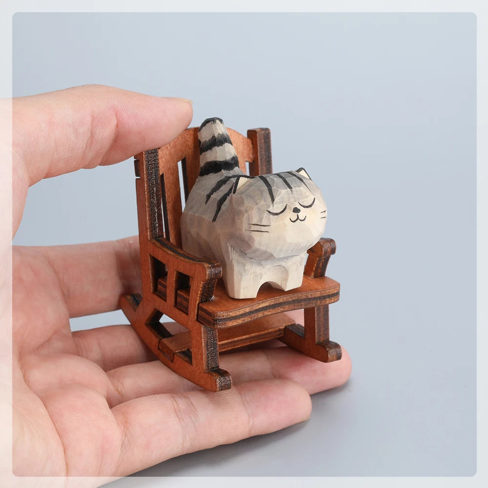 Christmas decoration cat figurine unique handmade wood carving cat ornaments kitten sculpture decor for home office