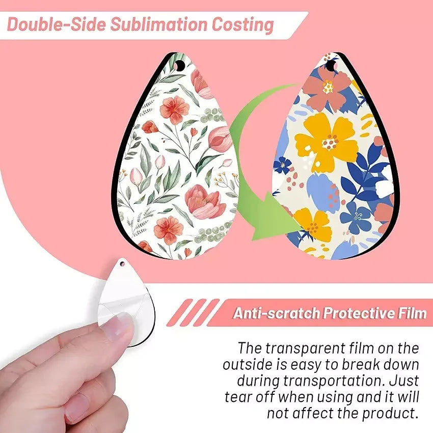 Free shipping 50pairs/lot teardrop double sides sublimation wooden trendy fashion hoop earrings for women girl diy
