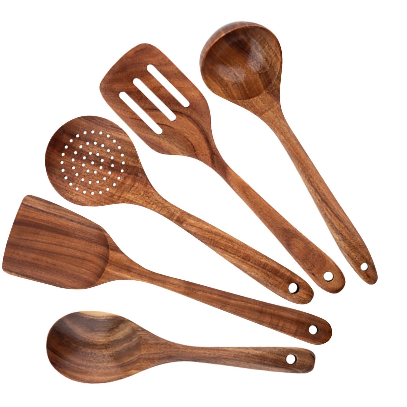 5/9pcs/set wooden kitchen utensils set spoons for cooking utensils,natural teak for non-stick pan gift - b