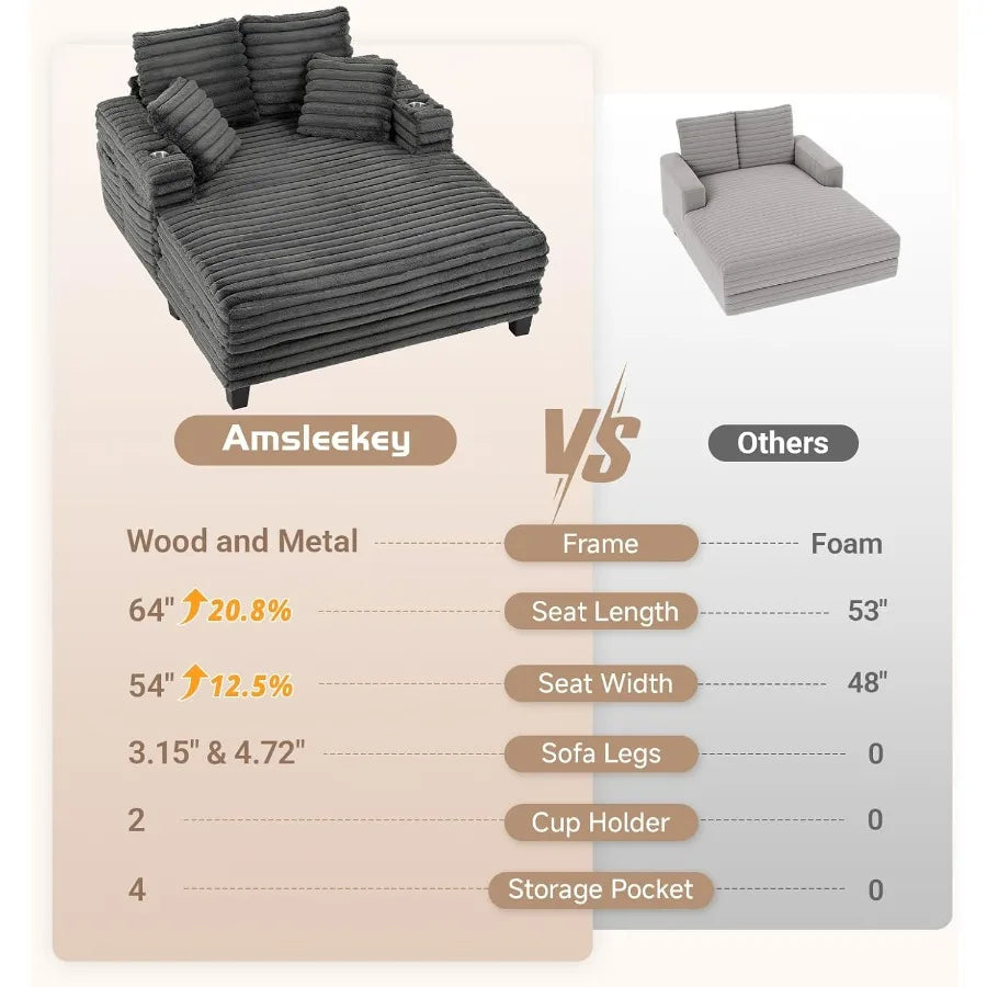 Chaise lounge chair indoor 64 oversized s with wood frame upholstered sofa bed for living room movie bedroom 4 - united