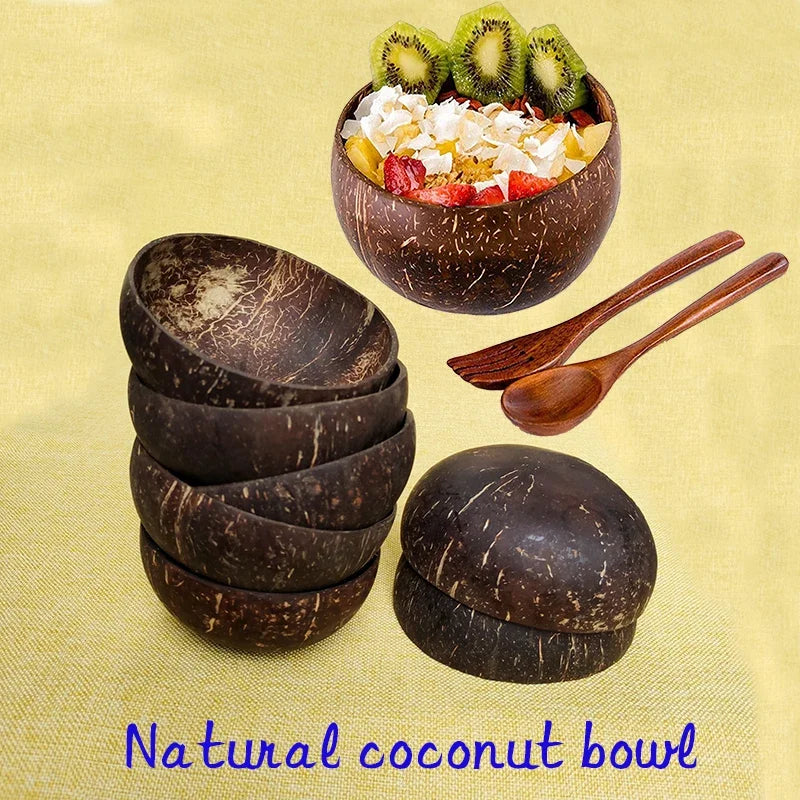 Natural coconut bowl 12-15cm handmade wooden tableware wood spoon dessert fruit salad mixing rice ramen kitchen