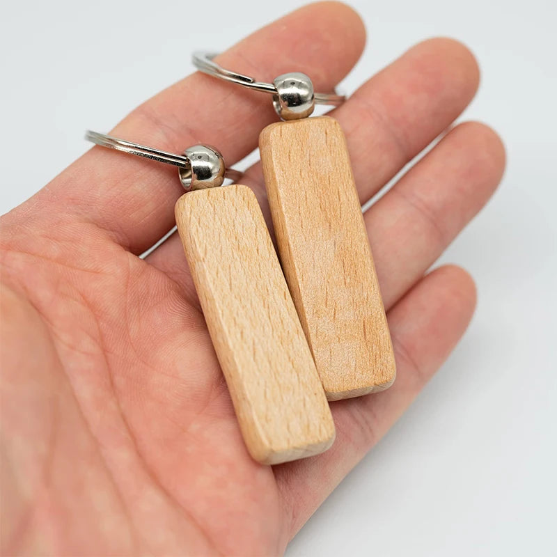 10-100pcs rectangle blank wood keychain key chains diy gifts - chain
