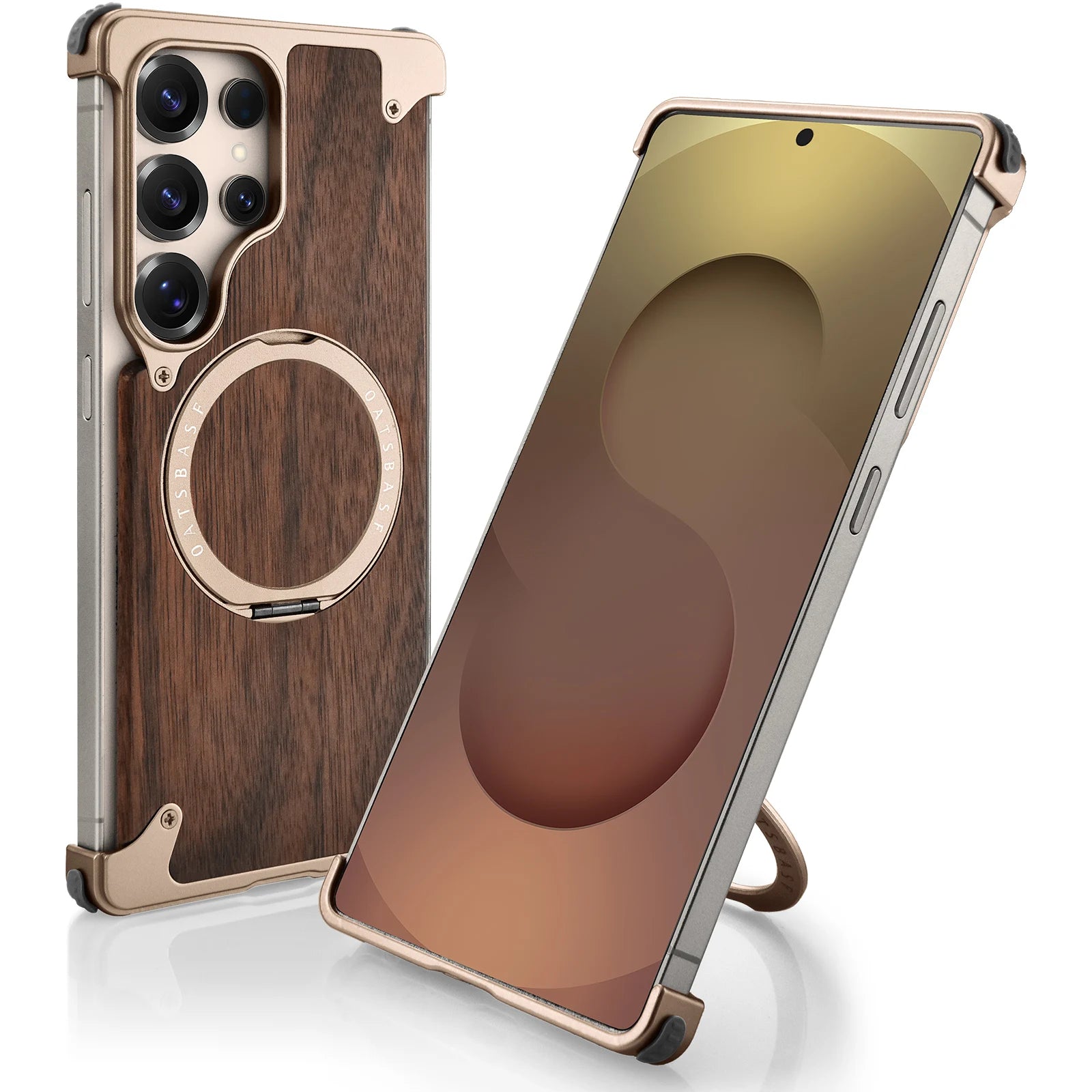 Eary premium wood phone case for samsung galaxy s25 s24 ultra with magsafe 360° rotation ring stand frameless