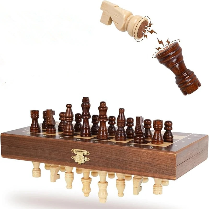 30cm/12inch travel chess wooden magnetic chessboard - with 2 additional queen’s family game - 1 set