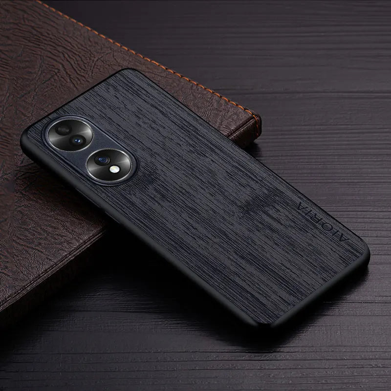 Case for honor 70 5g funda bamboo wood pattern leather phone cover luxury coque huawei honor case capa