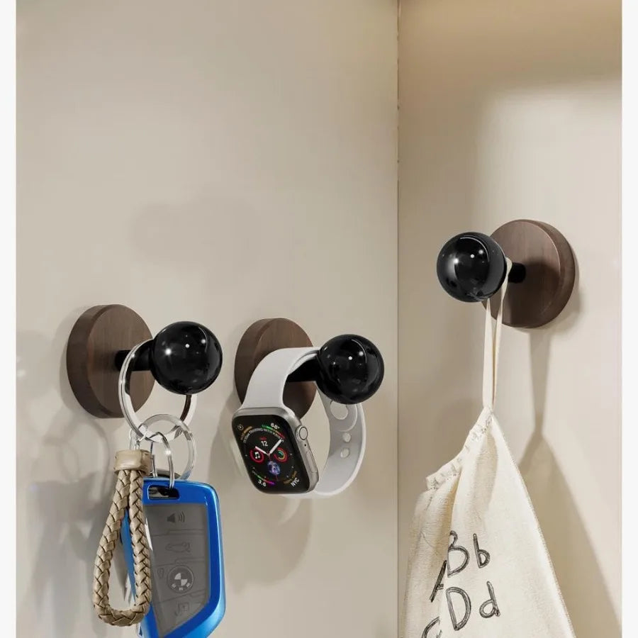 Adhesive wooden wall hooks2pack farmhouse decorative tural dark walnut wood mounted hook for towel keys hats coats robe