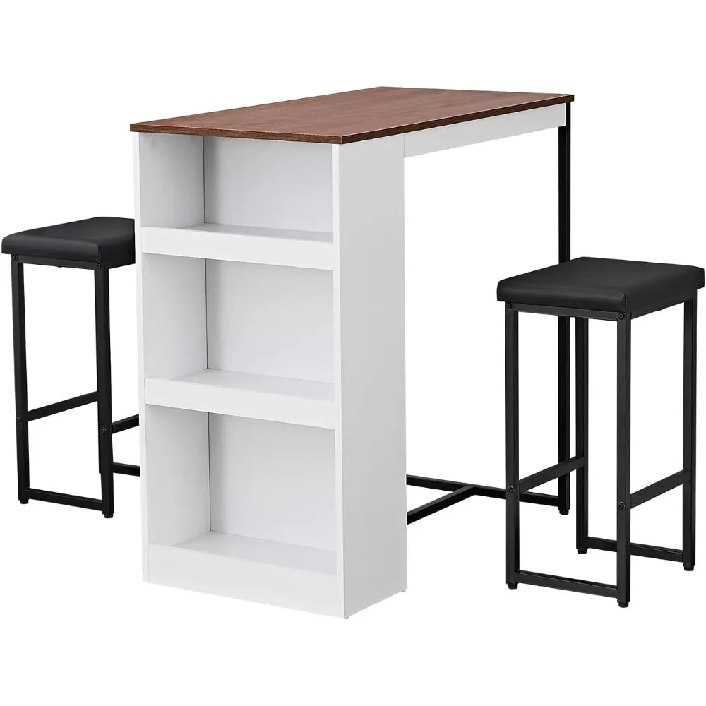 3-piece wooden dining set with storage & counter height kitchen table for 2