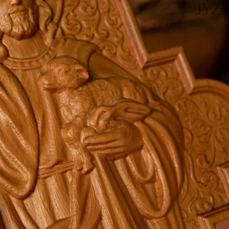 Vintage wood carved religious catholic saint jesus statue wall art decor - 35cm - (christian)