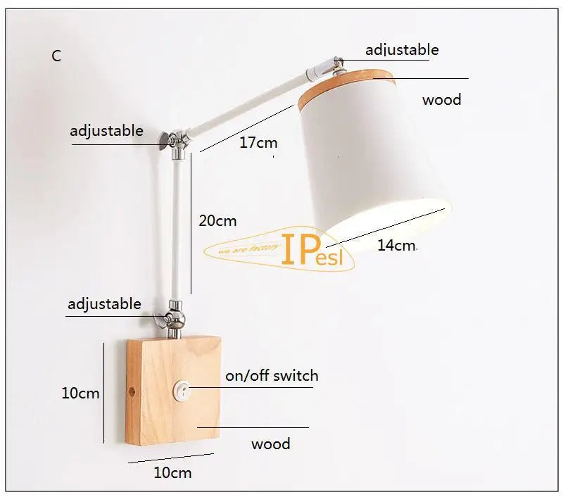 Modern nordic wood wall lamp with switch bedhead bedside lights adjustable bedroom room home decoration e27 110v 220v