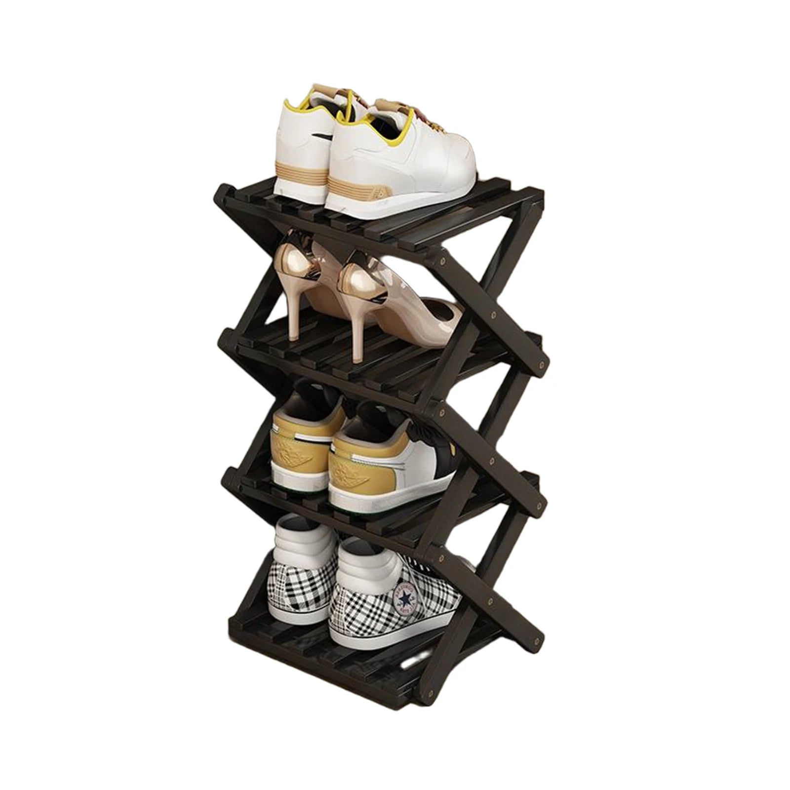 Bamboo folding shoe rack space saving wooden shoes organizer entryway corner shelf stable construction large capacity