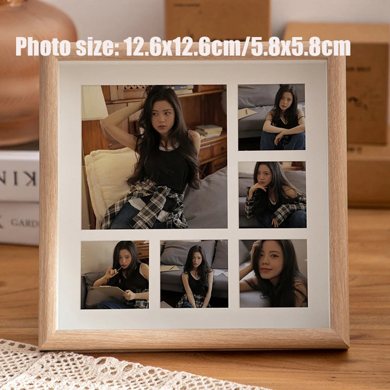 Imitative wooden photo frame for walls 23x23cm nine-square grid vintage frames stand pictures gift room desktop decor