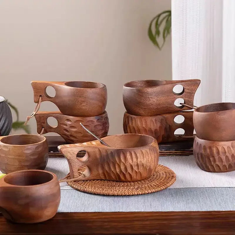 Wooden finland mug creative outdoor camping travel cup nordic style handmade milk coffee bar beer mugs