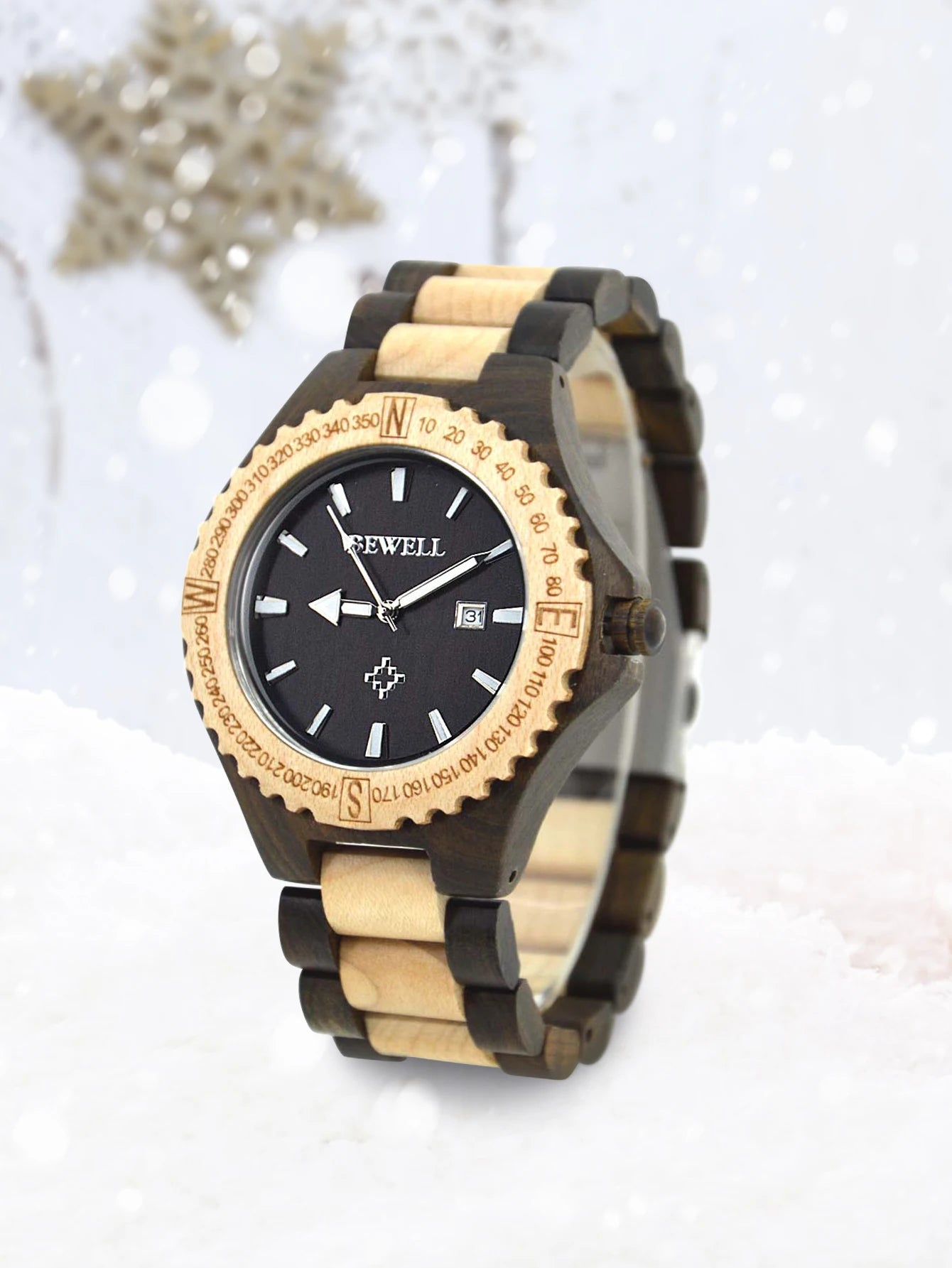 Mens wooden watch quartz movement lightweight handmade calendar analog wrist - 023a