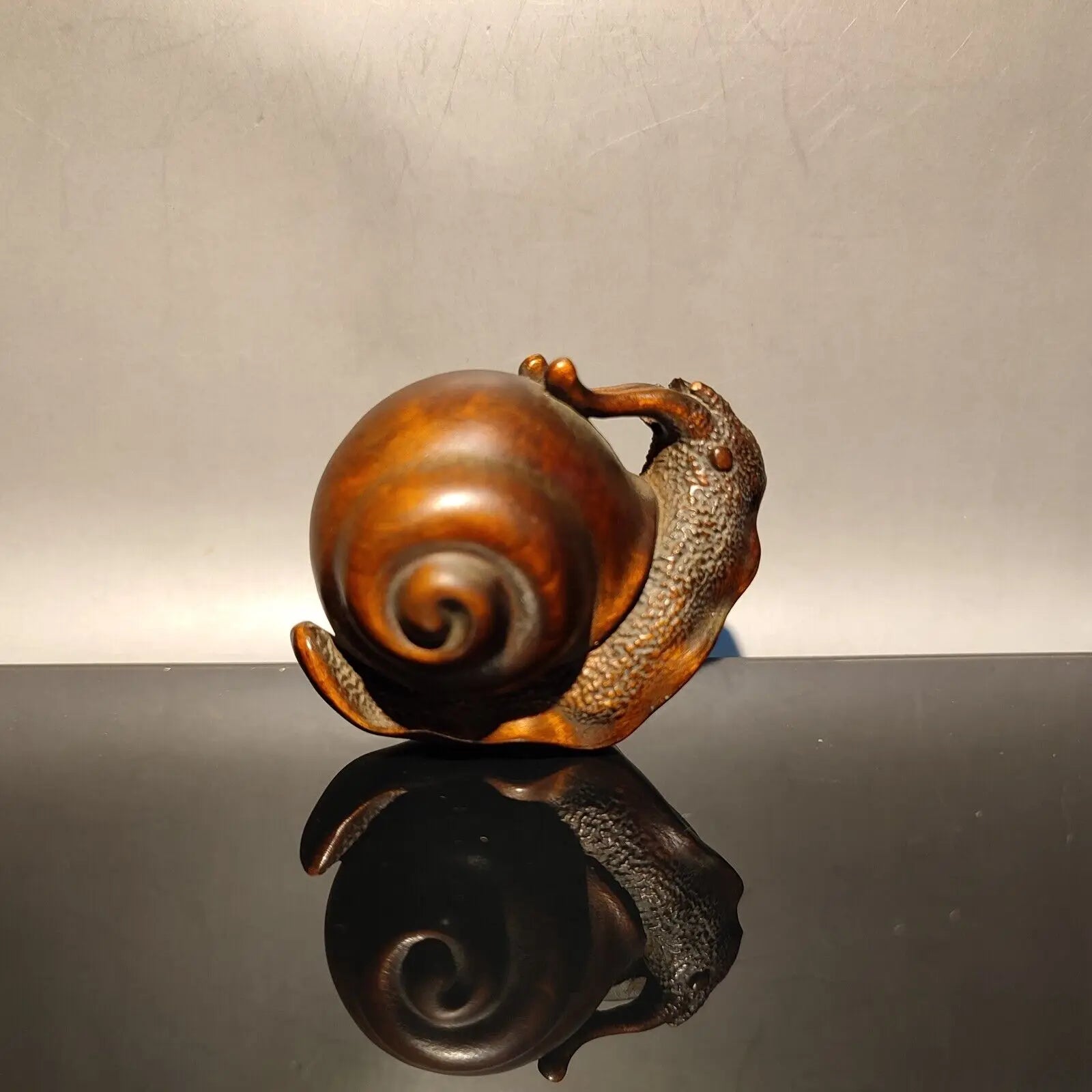 Vintage chinese carved home decor snail sculpture statue wood christmas gift art - china - decorative
