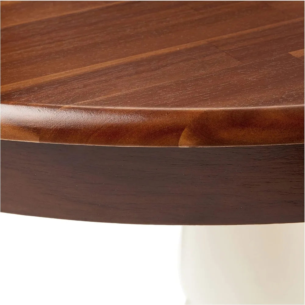 Round wooden pedestal dining table 36x36 inches antique walnut finish - united states / walnut linen whit