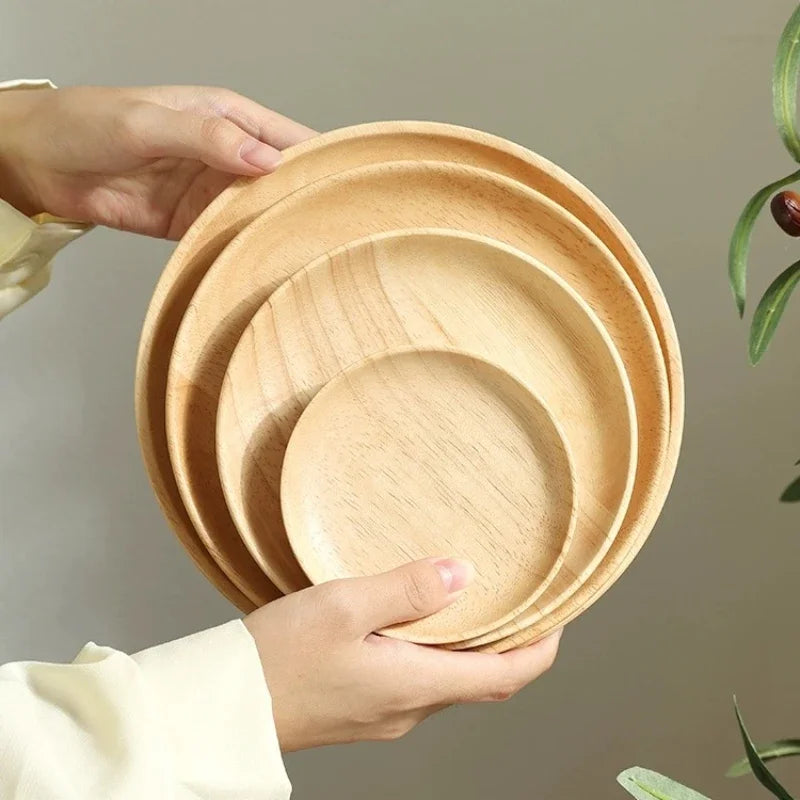 Wooden dessert plate round natural solid non-painted non-waxed fruit snacks dinner home storage
