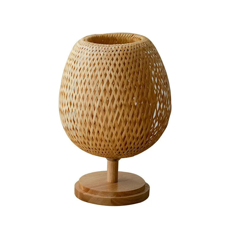 Small rattan table lamp stepless dimmable beside vintage wicker wooden nightstand for bedroom living room desk