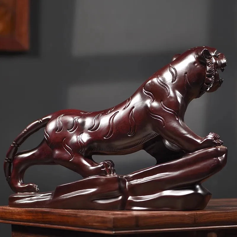 Hand-carved ebony wood tiger statue - majestic mountain home decor chinese zodiac office sculpture luxury gift