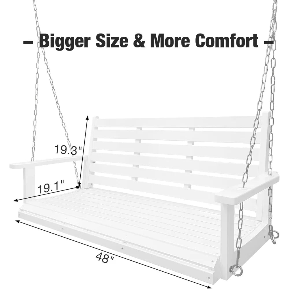 Wooden porch swing ergonomic seat bench with hanging chains and 7mm springs heavy duty 880 lbs for outdoor patio garde