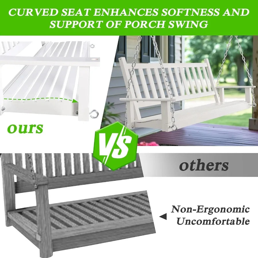 5 ft wooden outdoor porch swing hanging bench chair with chain heavy duty for deck garden yard white - united states