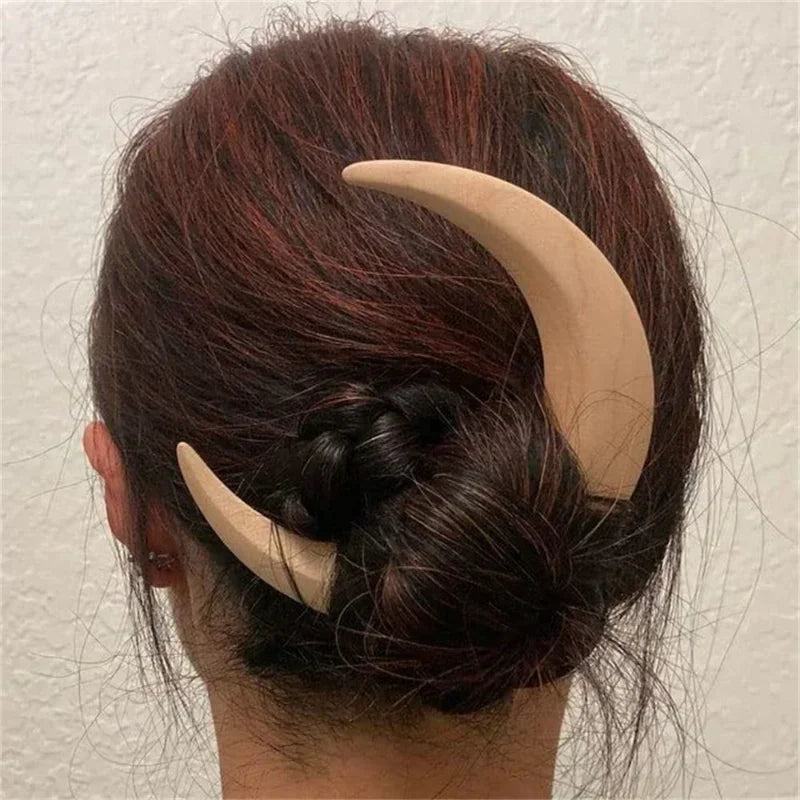 Simple wood moon hair sticks hand carved wooden crescent forks for women long hairpin comb styling fashion accessories