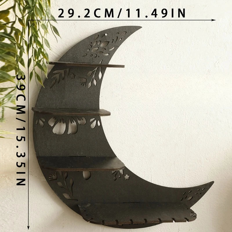 Wooden moon staircase crystal candle holder wall decor - home decoration art craft wall-mounted shelf for living room