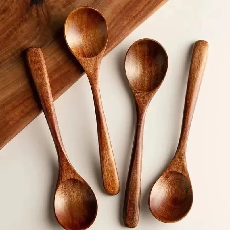 1/20pcs kitchen wooden soup spoons long handle coffee milk honey stirring scoops reusable teaspoons cooking utensil