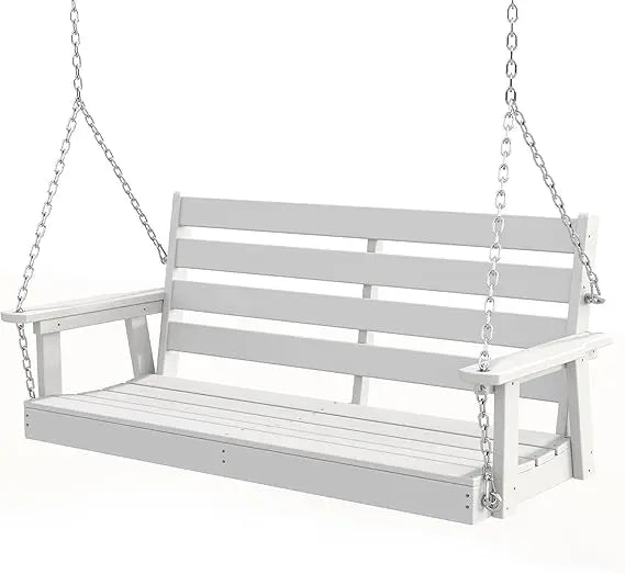 All-weather waterproof hdpe patio swing bench 51 - outdoor porch with stainless steel chains - united states / white
