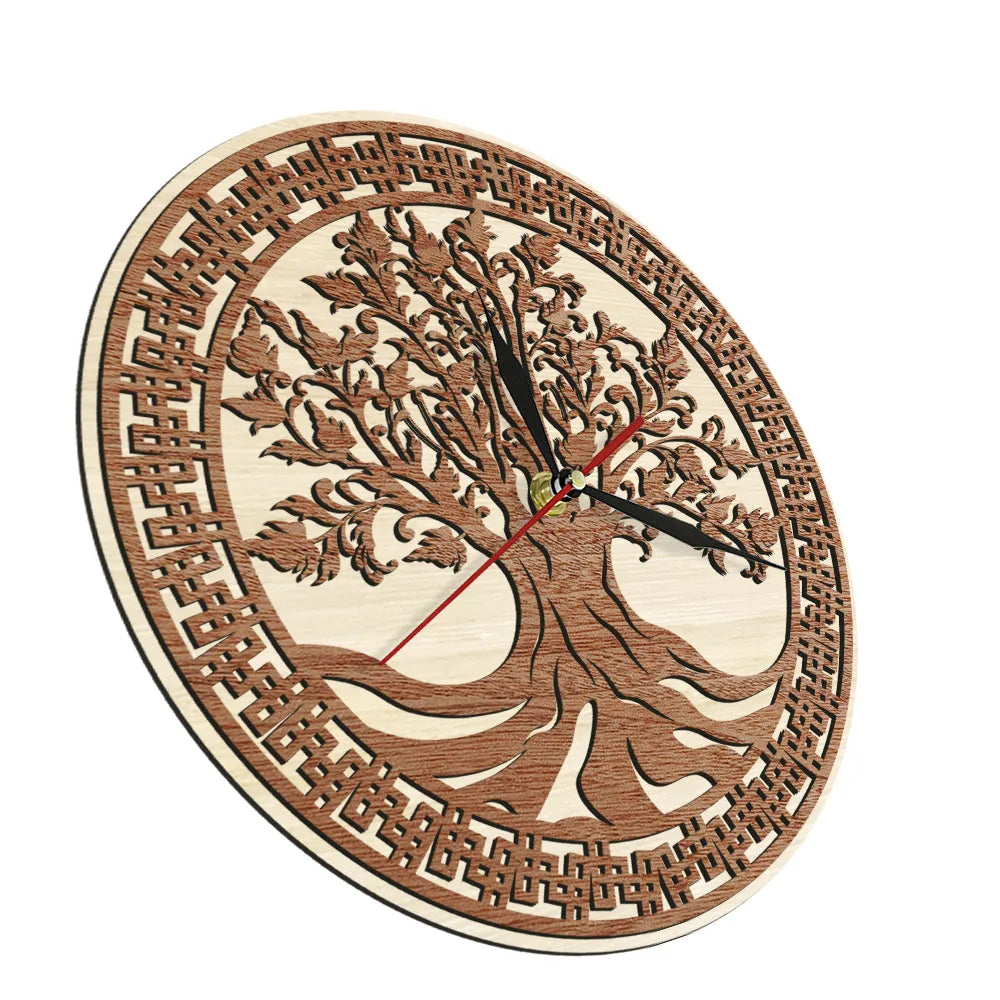 Laser cut openwork christmas tree wooden wall clock winter holidays home decor yggdrasil of life watch mediaiton gift