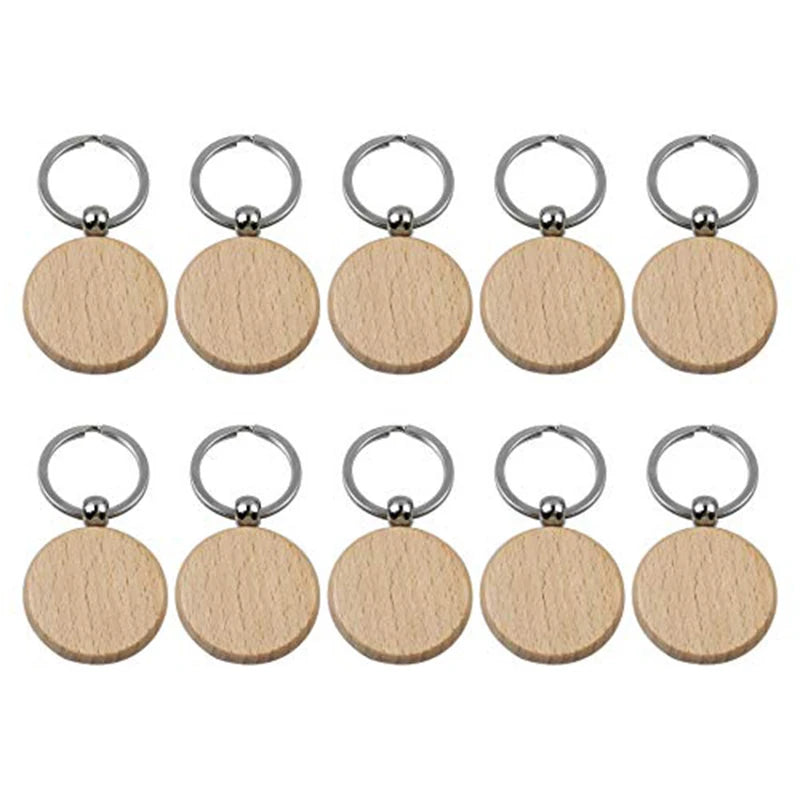 100pcs natural wood key chains round keyring for father mother ’s day gifts - wood - chain