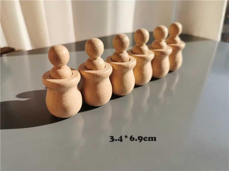 Rainbow wood peg dolls with cups handmade stain stacking people in bowls for kids open-ended play - nature 6 - game
