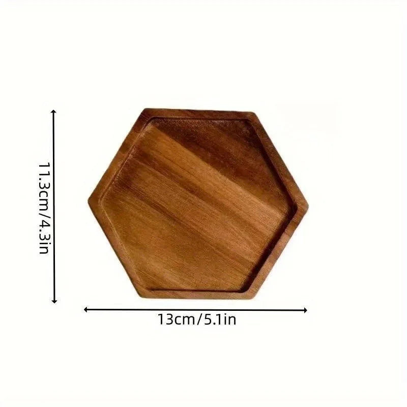 Japanese solid wood fruit plate factory wholesale wooden tray multi-size high-value snack - small hexagon / 6 inches