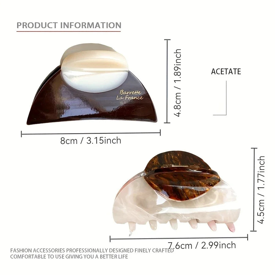 1pc elegant vintage french hair clip two-tone with wood grain & marbled design perfect for casual daily dressing cute