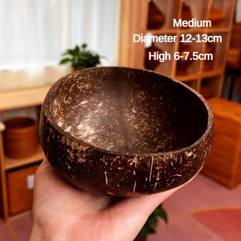 Creative natural coconut bowl set handmade wooden tableware spoon rice fruit salad container home kitchen - bowl 13cm