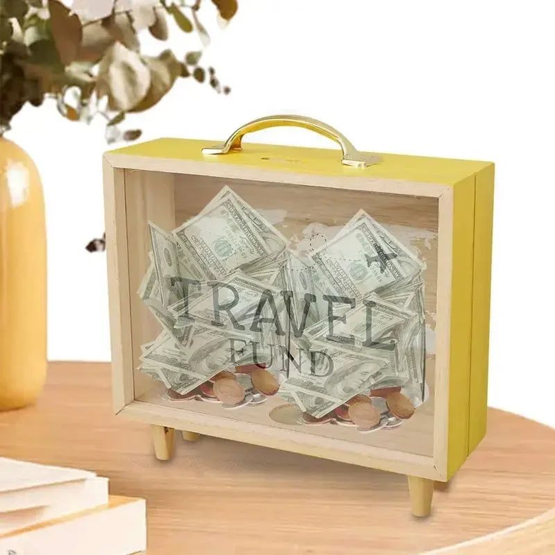 New adventure archive box wooden travel fund piggy bank ticket shadow with slot memories display frame perfect gift